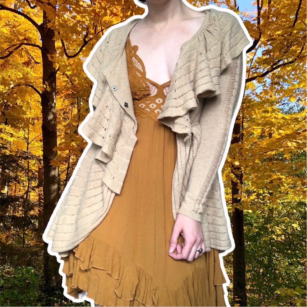 True Vintage y2k Leifnotes Autumn Fairy Ruffled Cable Knit Cardigan, Size S